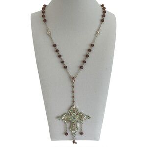Green Crystal Beaded Cross Necklace